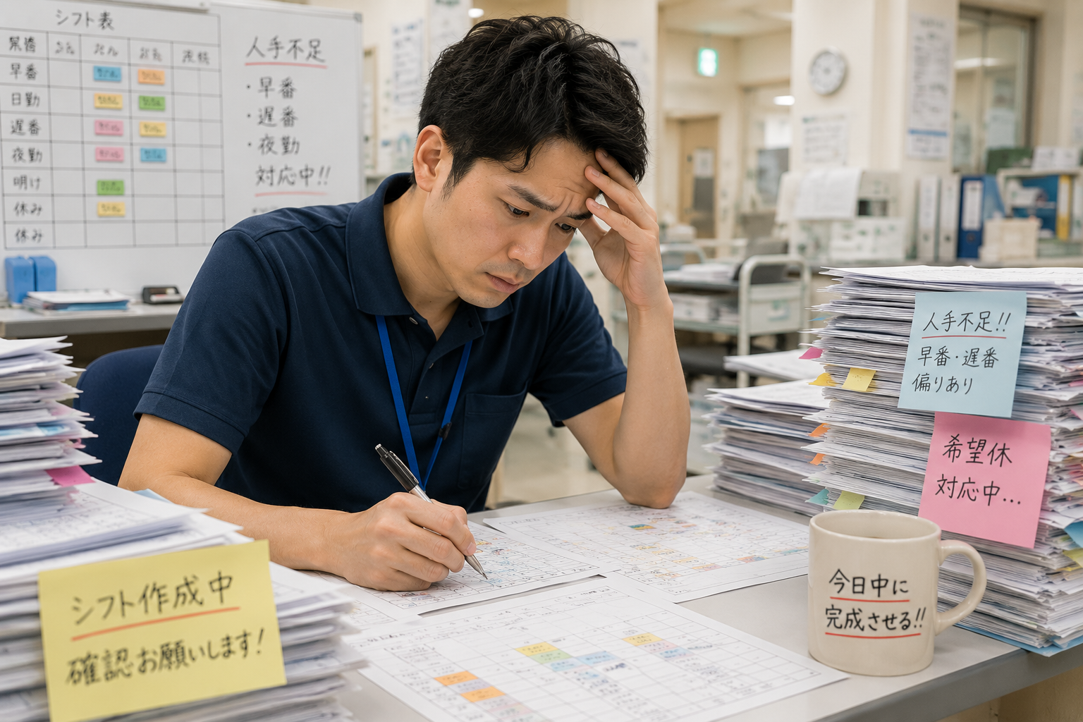シフト作成に追われる介護士